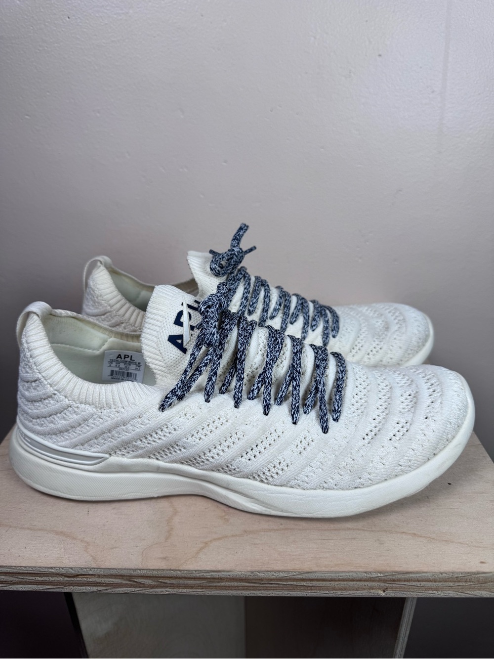 APL TechLoom Wave Cream Knit Sneakers Navy Accent Laces 8 - Picture 3 of 9